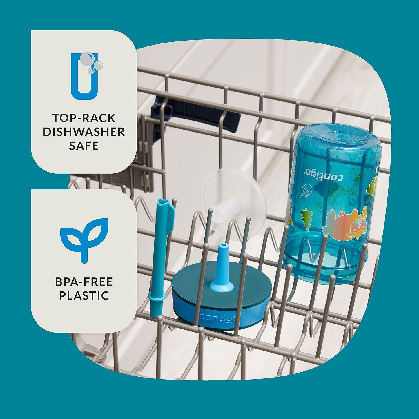 Contigo Kids Leighton Straw Tumbler With Spill-Proof Leak-Proof Lid, 14Oz, Juniper/Blue Forest