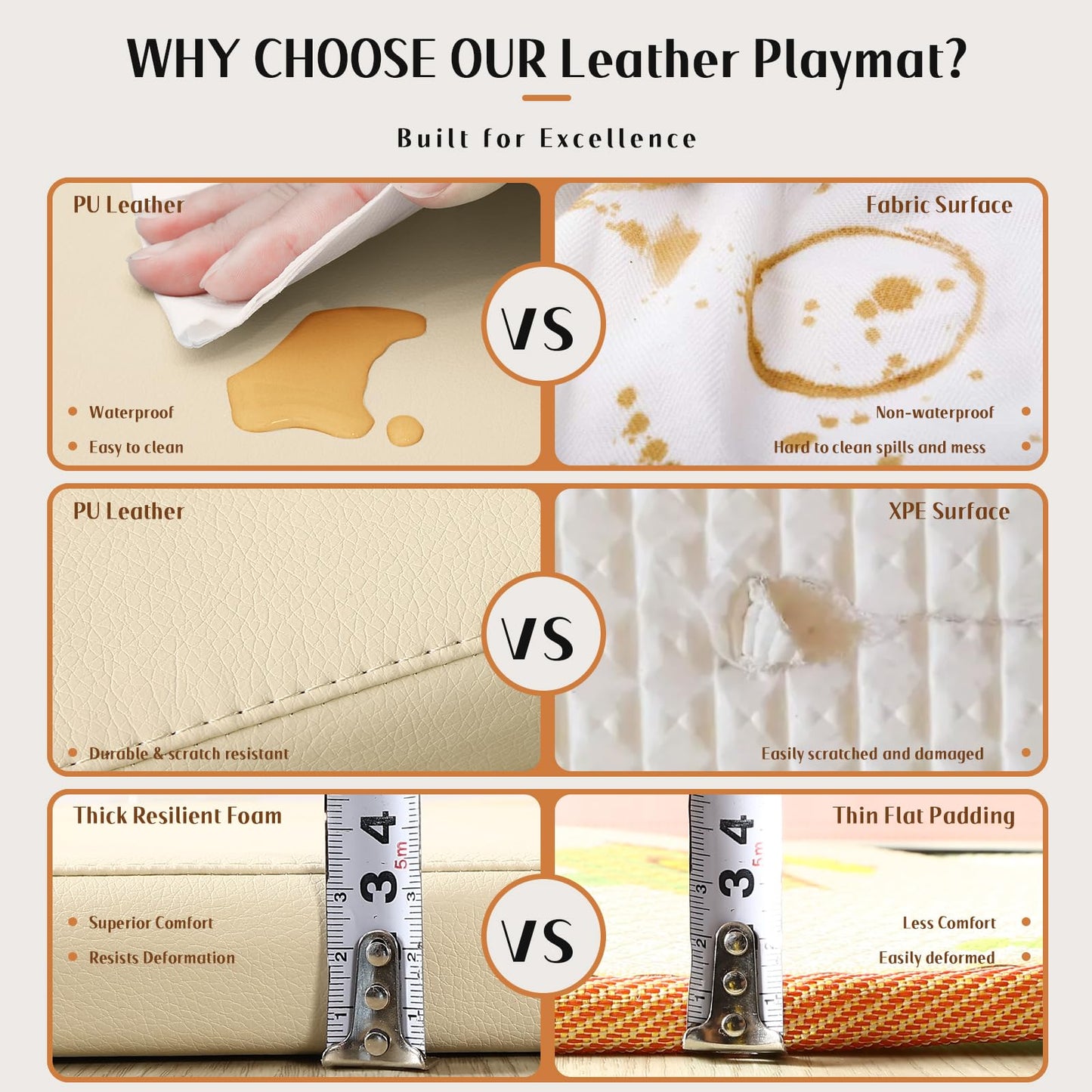 Todiby Foam Baby Play Mat: Pu Leather Waterproof Kids Playmat - Trifold Floor Mat - Large Play Mat For Playpen Thick Pad Fodable