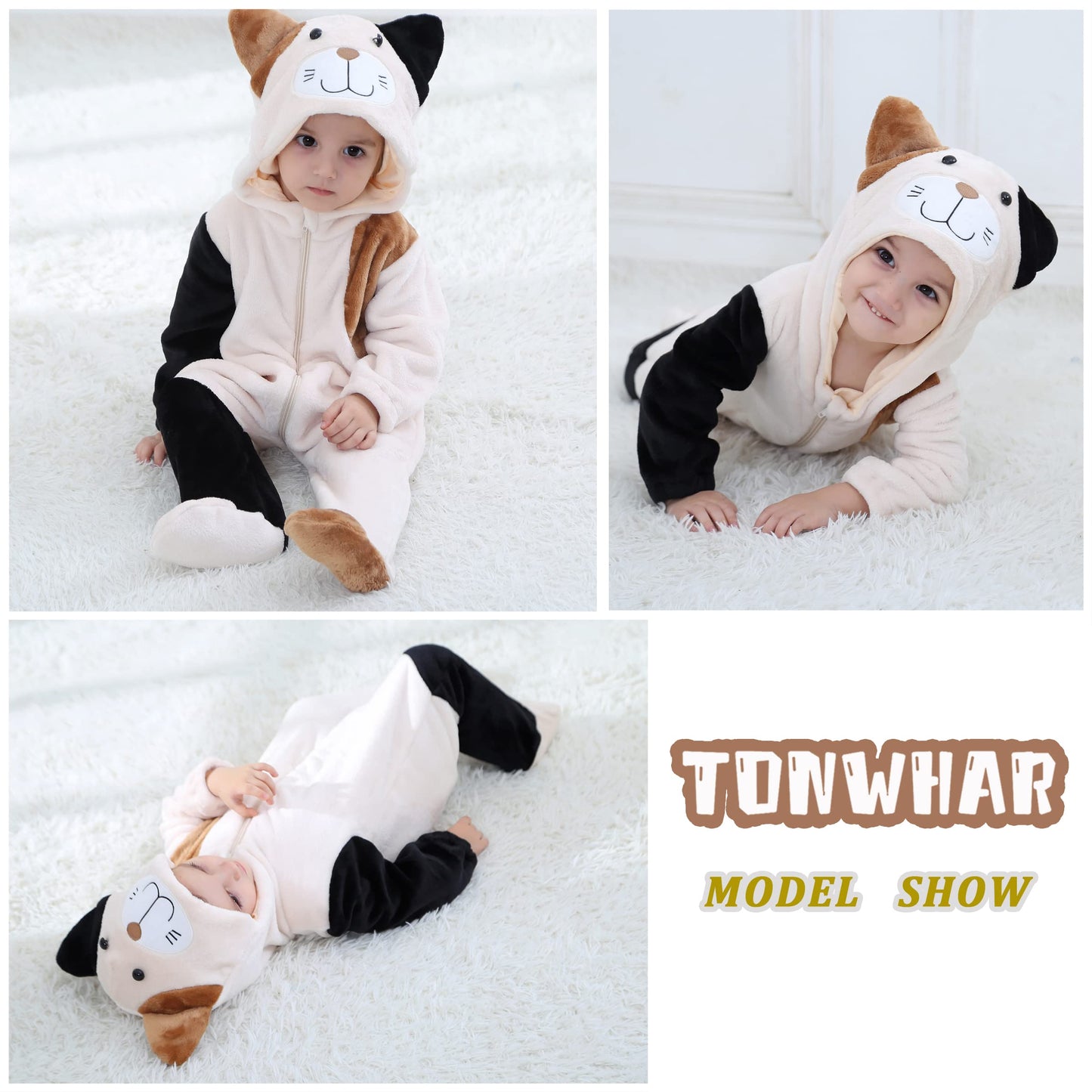 Tonwhar Unisex Baby Animal Halloween Costume Kid'S And Toddler'S Autumn Winter Outfits Jumpsuit(6-12 Months,Cat)