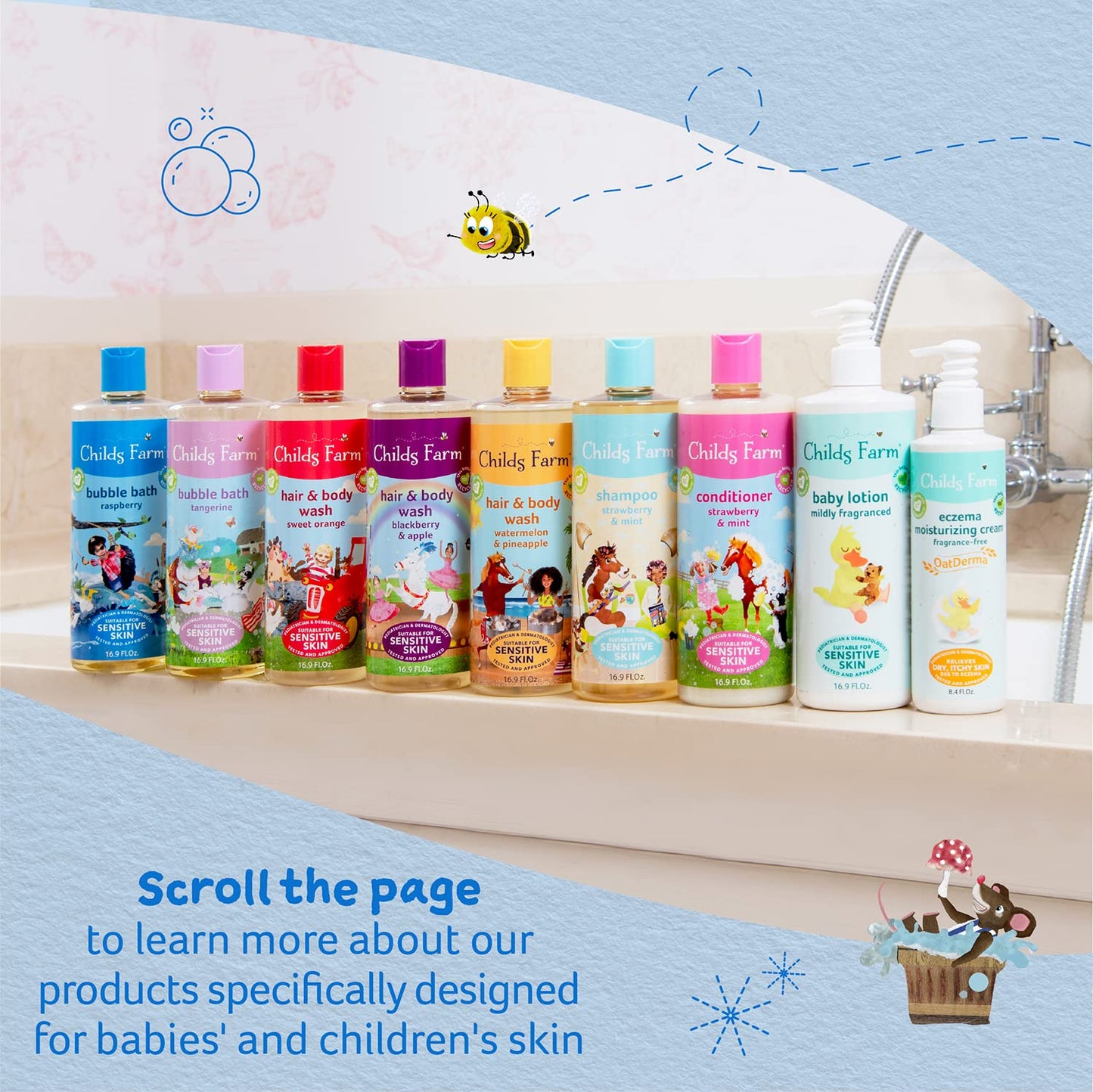 Childs Farm, Kids Bubble Bath For Dry, Sensitive Skin, Organic Raspberry, Gently Cleanses & Soothes, Vegan, Cruelty-Free, 16.9 F