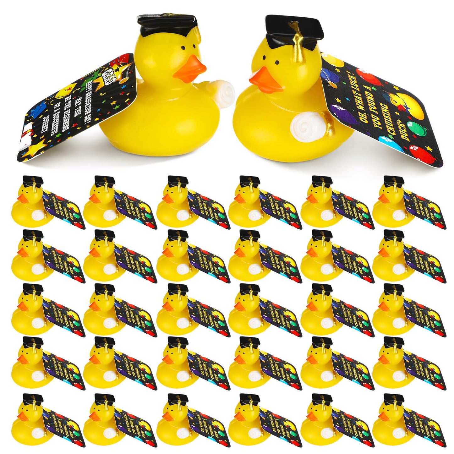 Gemscream 30 Pcs Graduation Rubber Ducks with Party Cards Mini Ducky Favors Graduation Cap and Certificate for Pool Bath Toys Gi
