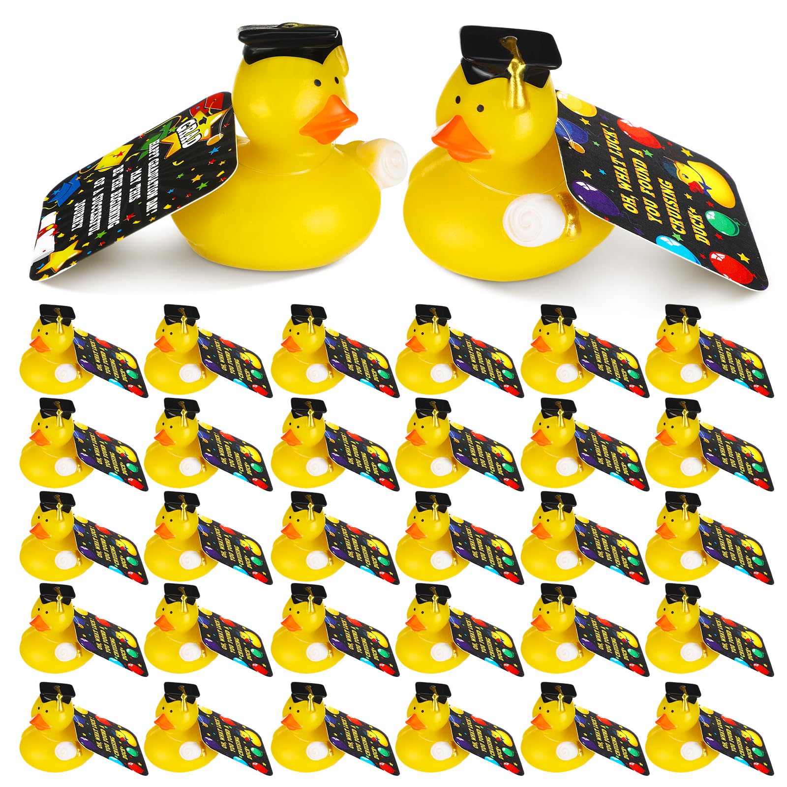 Gemscream 30 Pcs Graduation Rubber Ducks with Party Cards Mini Ducky Favors Graduation Cap and Certificate for Pool Bath Toys Gi