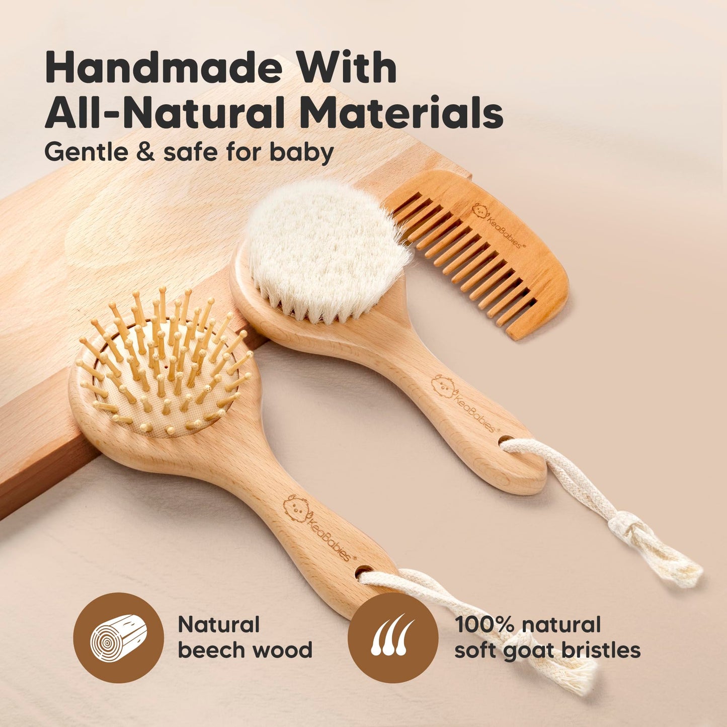 Baby Hair Brush And Comb Set For Newborn - Wooden Baby Hair Brush Set With Soft Goat Bristle, Baby Brush Set For Newborns, Baby