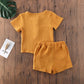 Fhutpw Baby Boys 2Pcs Summer Outfits Short Sleeve T-Shirt Tops Elastic Waistband Shorts Set Toddler Clothes (Linen Yellow, 2-3 Y