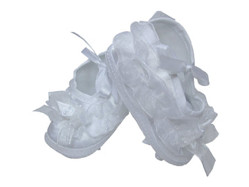 Girls Organza Trim Bootie Ideal For Christening Baptism Blessing Or Any Special Occasion - Size 0