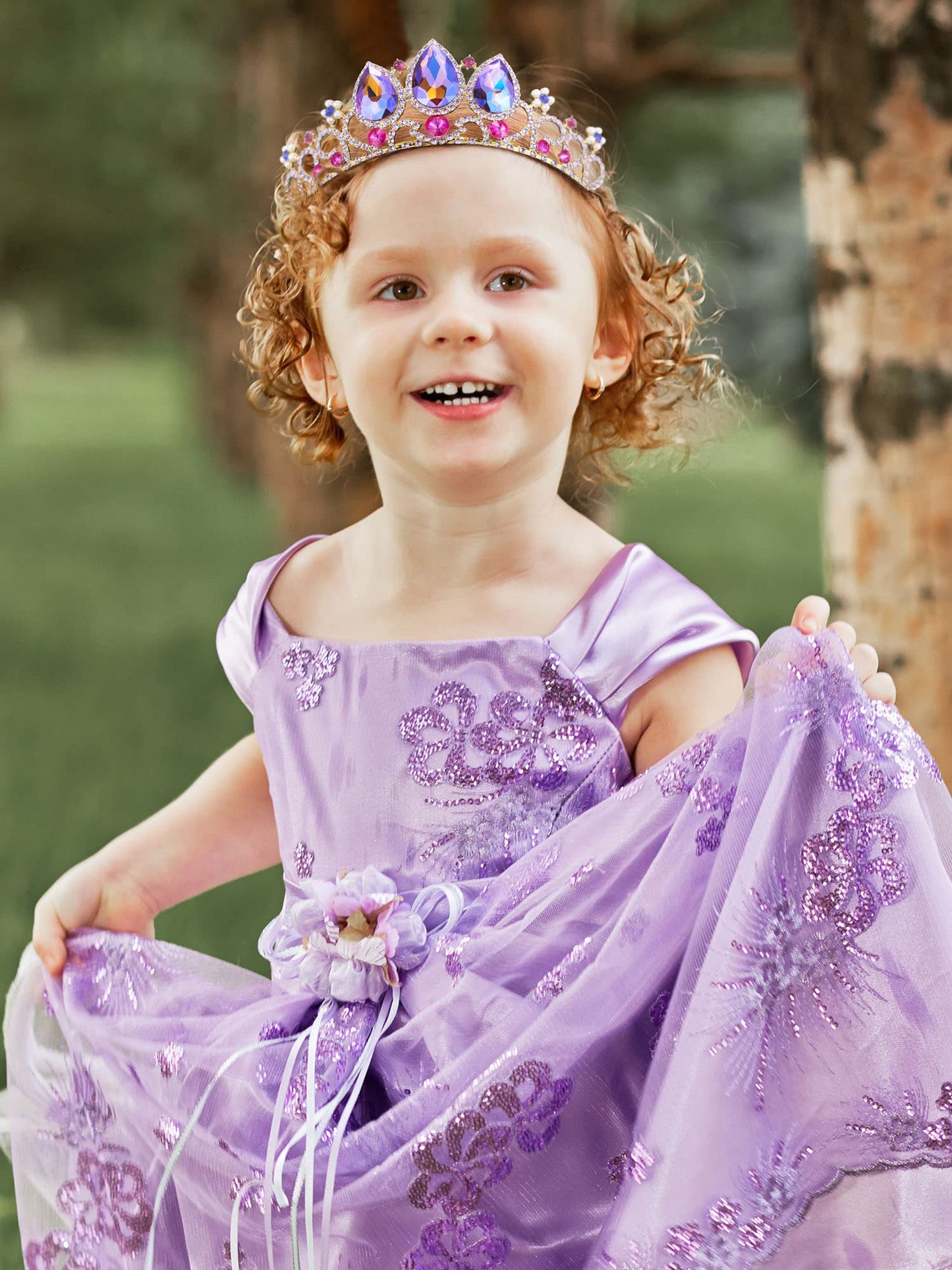 Sweetv Purple Tiaras For Little Girls, Crystal Rapunzel Princess Crown Headband For Kids Cosplay Birthday Dress Up, Tangled Hall