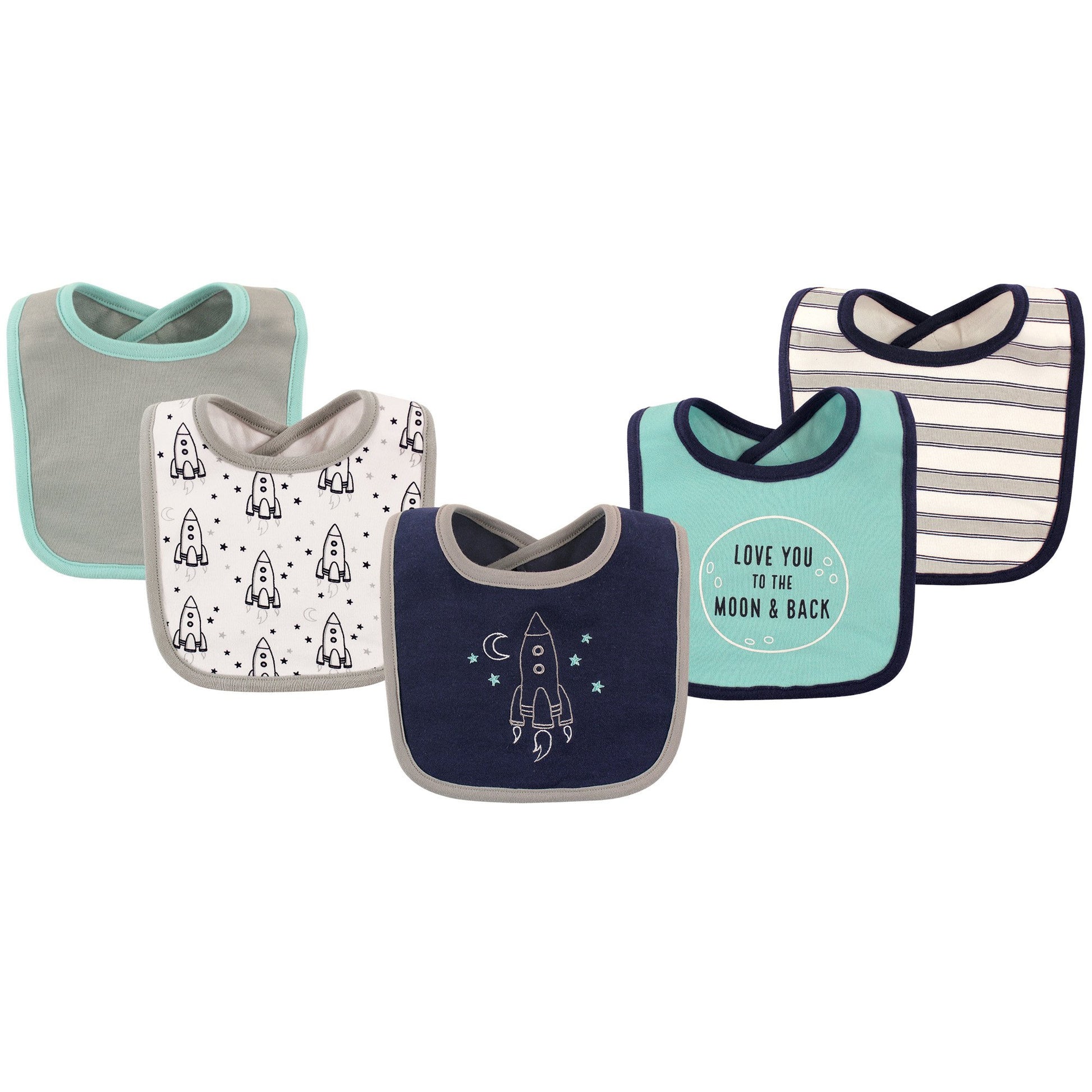 Hudson Baby Unisex Baby Cotton Bibs, Rocket, One Size