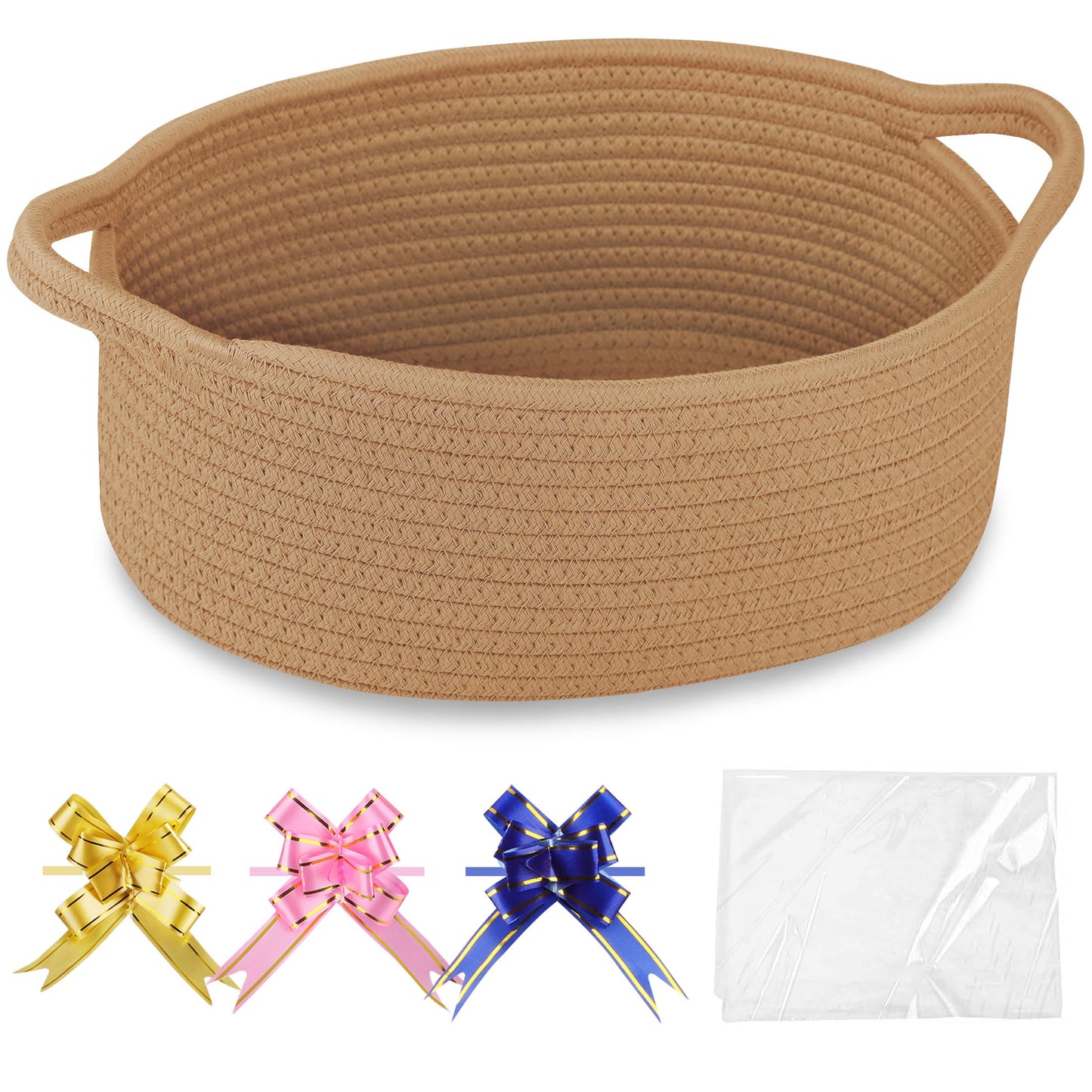 Comse Small Woven Basket With Gift Bags And Ribbons, Gift Basket Empty, Basket For Gifts, Cotton Rope Basket For Storage, Baby T
