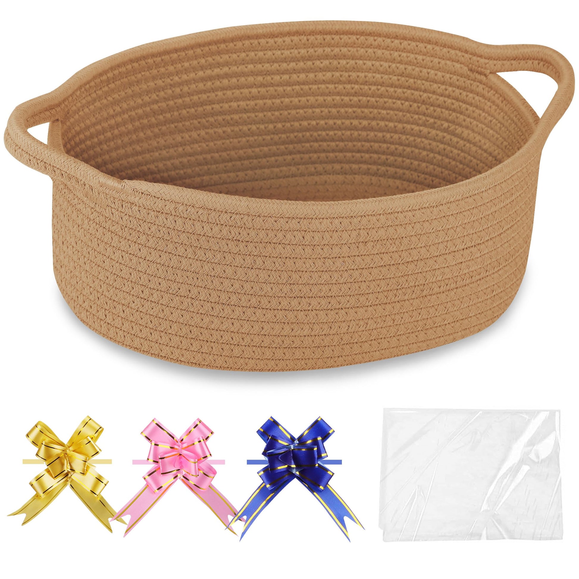 Comse Small Woven Basket With Gift Bags And Ribbons, Gift Basket Empty, Basket For Gifts, Cotton Rope Basket For Storage, Baby T