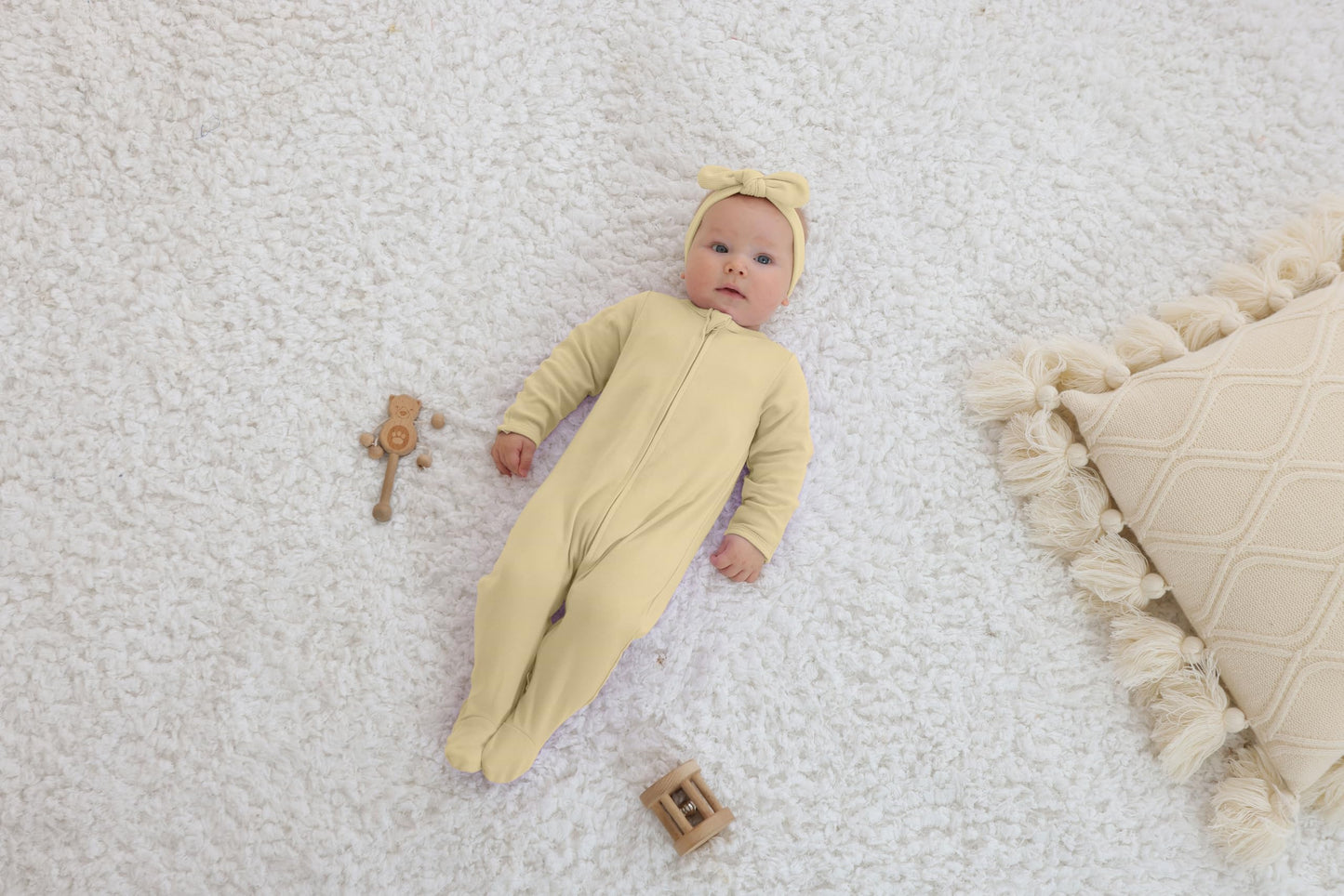 Guisby Footed Long Sleeve Baby Pajamas With Zipper Cotton Infant Sleepers Light Grey+Apricot 6-9 Months