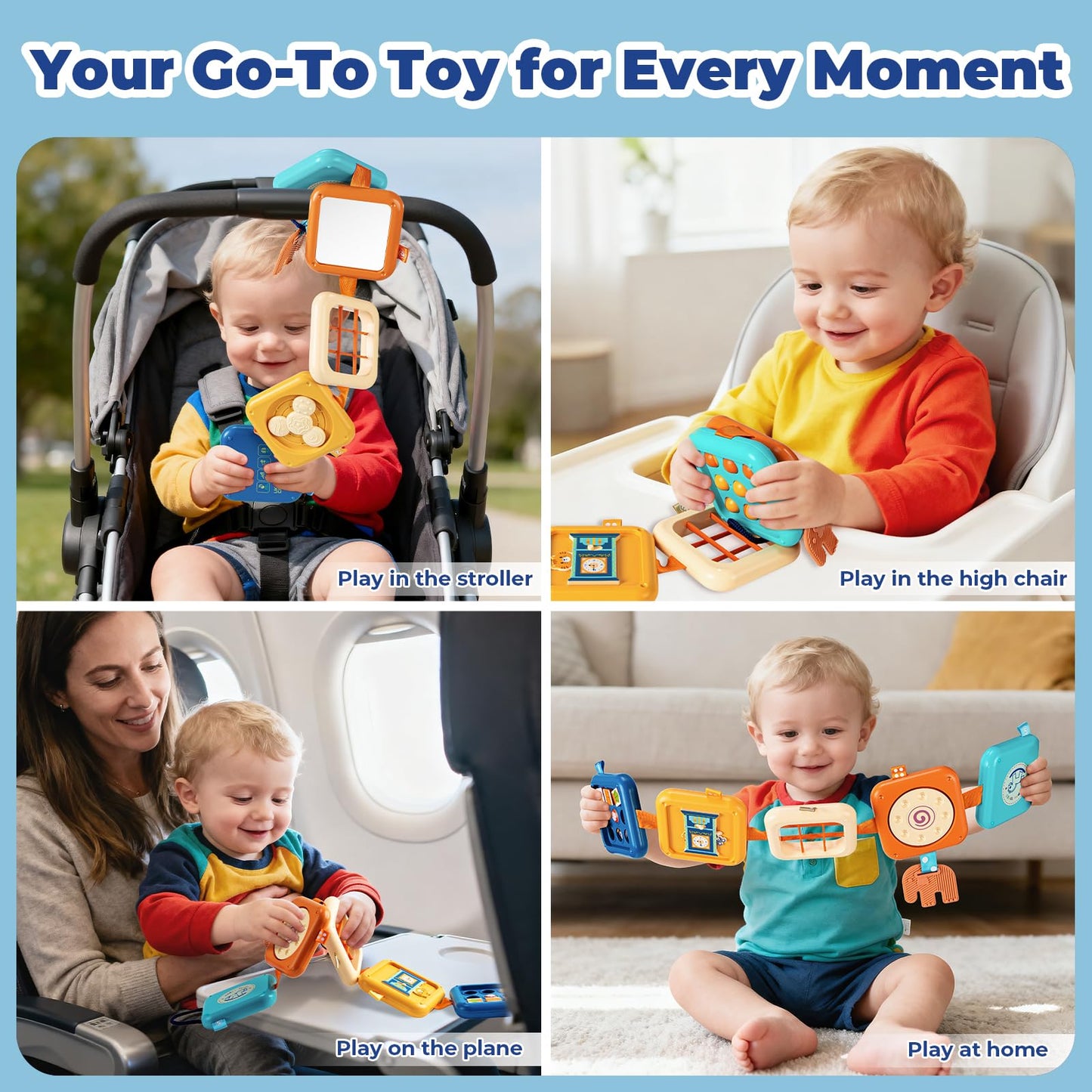 SOCBTNSO Busy Board for 1 Year Old, Travel Toys for Toddlers 1-3, Montessori Toys for Airplane Car Road Trip Activities| Baby Tr