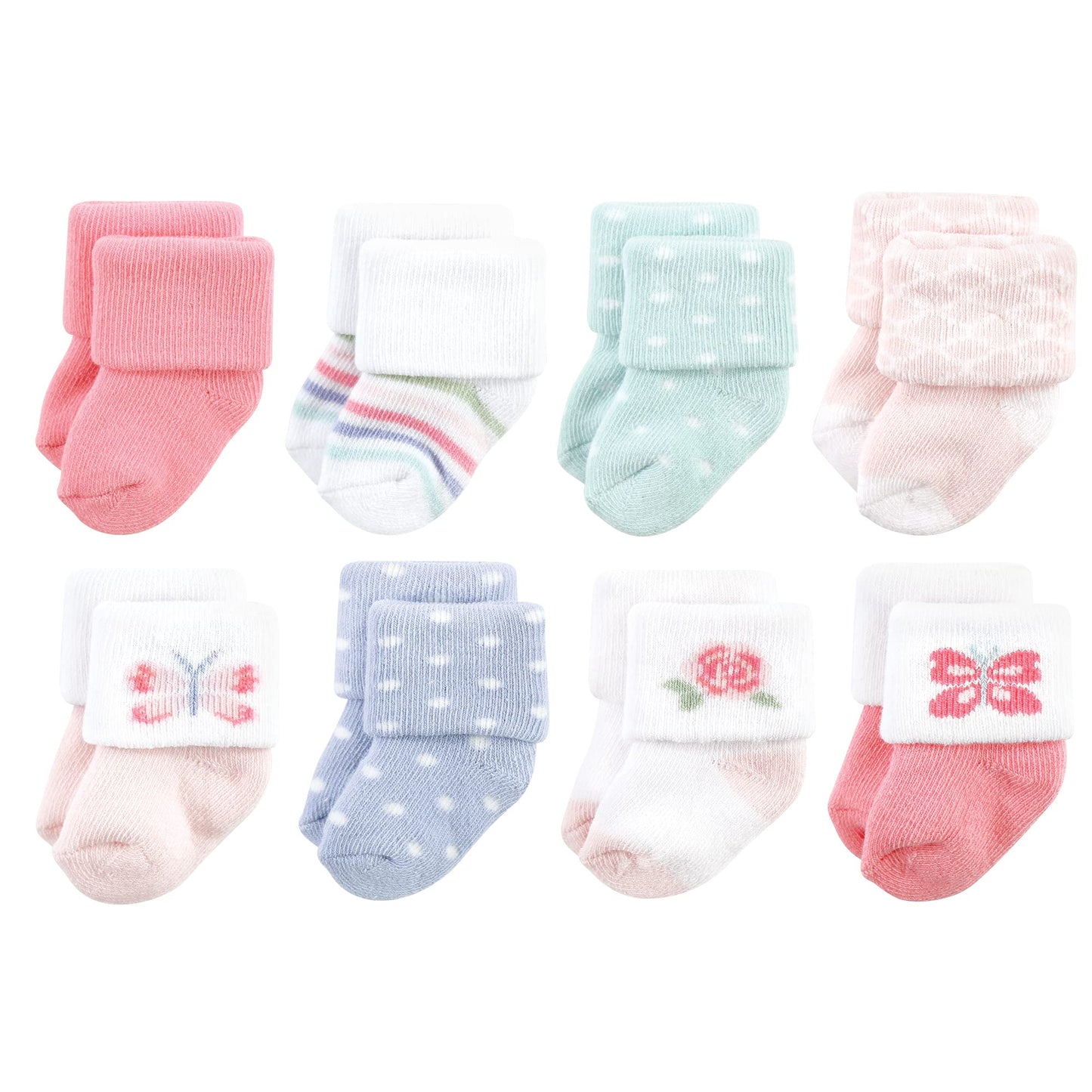 Hudson Baby Unisex Baby Cotton Rich Newborn And Terry Socks, Pastel Butterfly, 0-6 Months