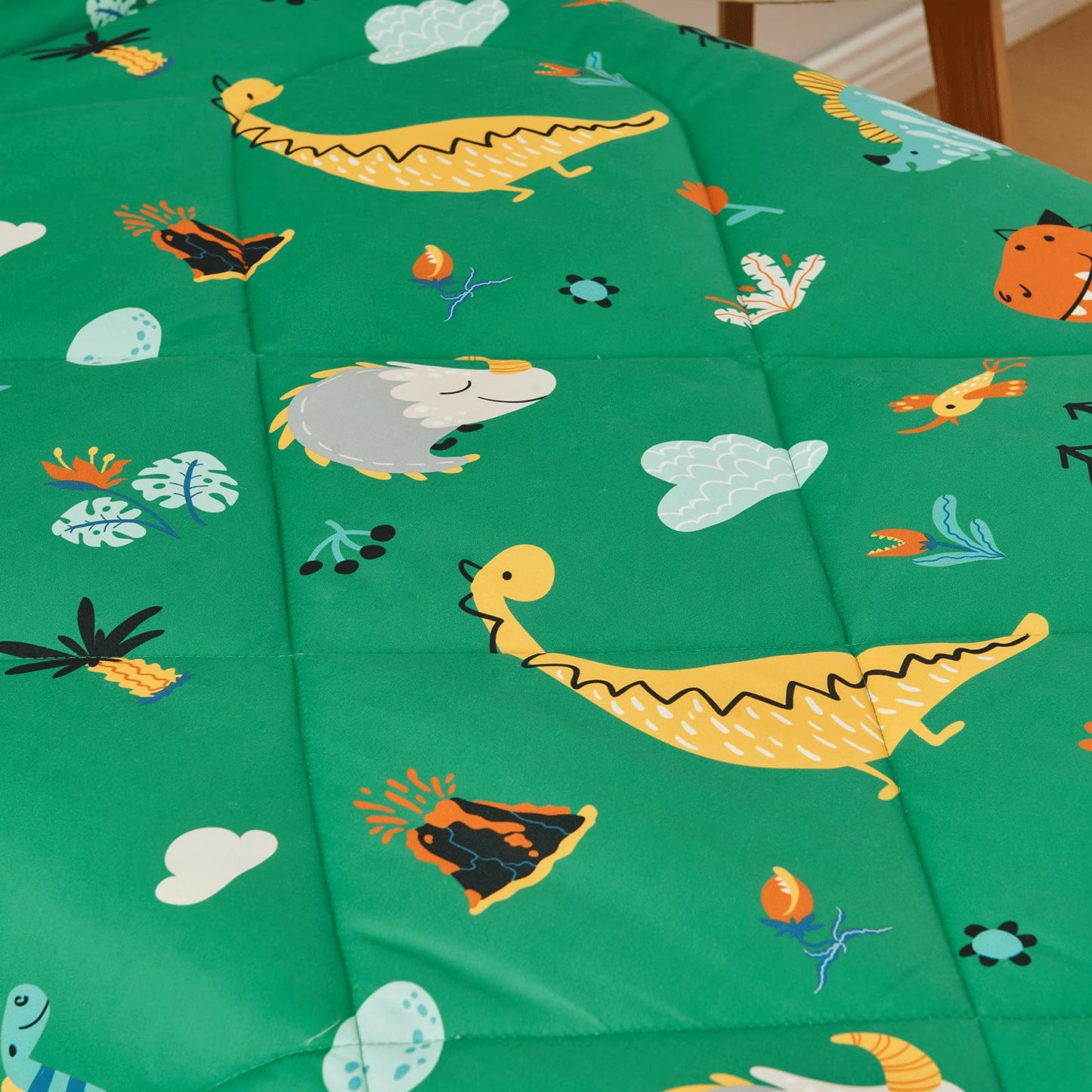 Beeweed 4 Pieces Dinosaur Toddler Bedding Set Boys Girls, 2 Sides Design Bed In A Bag Comforter Set, Includes 1 Comforter, 1 Fit