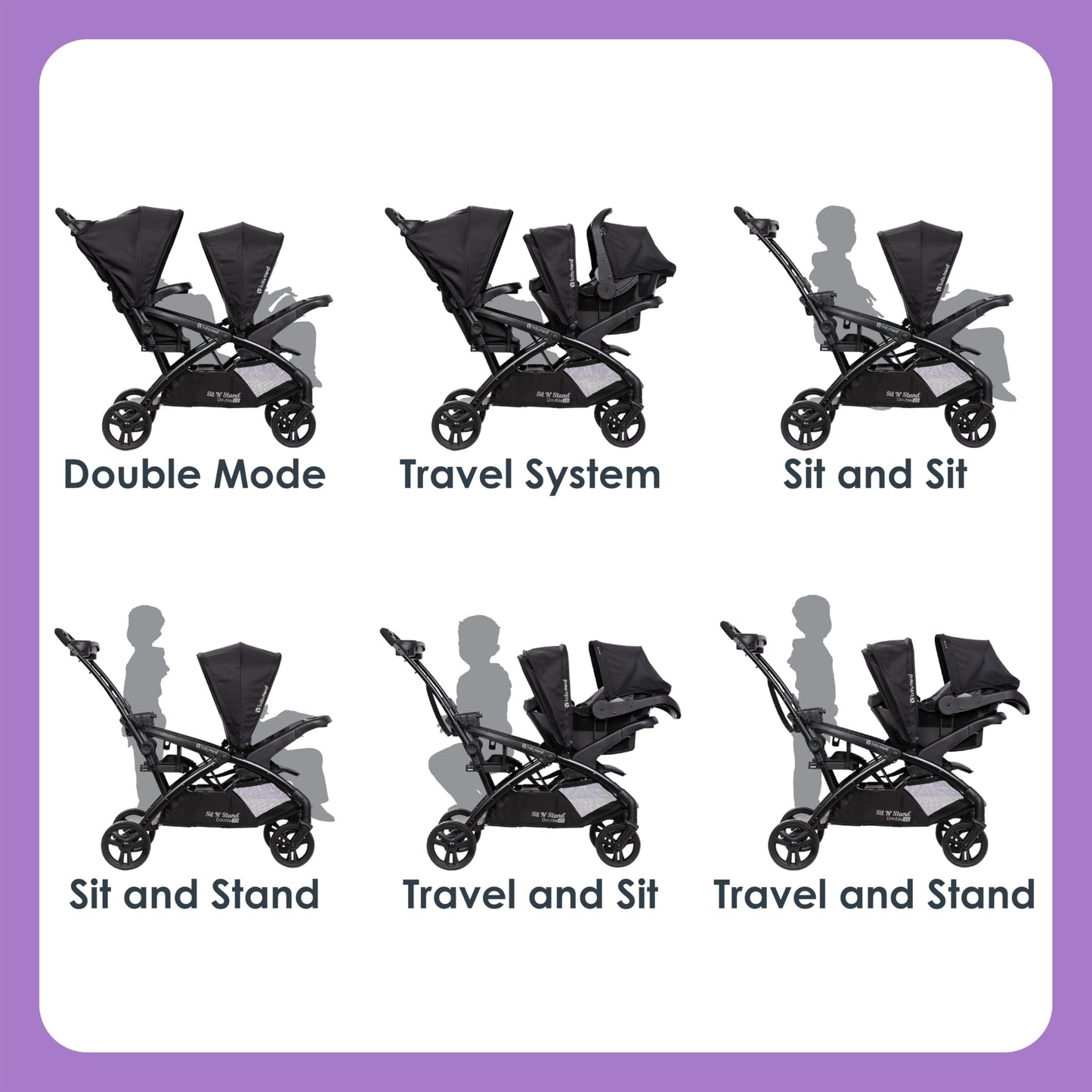 Baby Trend Sit N' Stand Double 2.0 Stroller, Dash Black