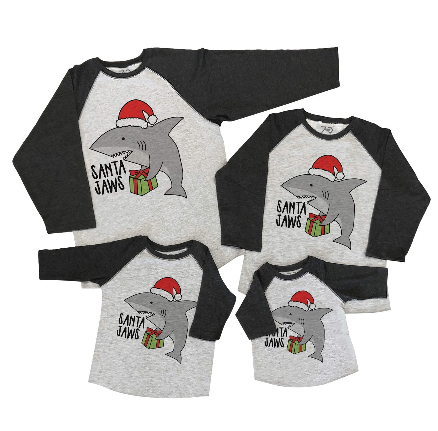 7 Ate 9 Apparel Matching Family Christmas Shirts - Santa Shark Grey Shirt 5T