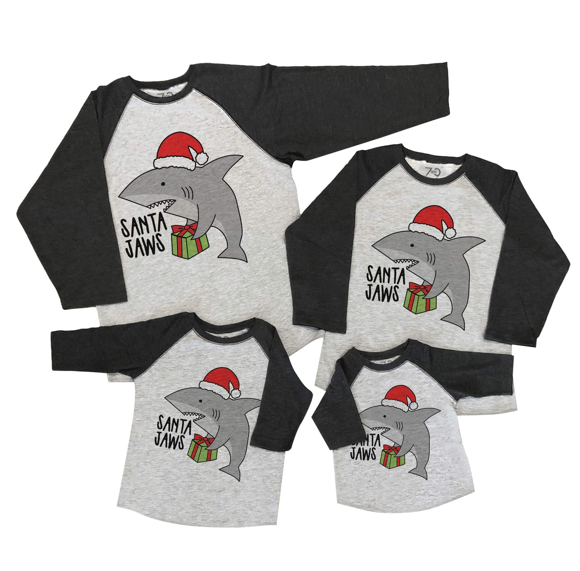 7 Ate 9 Apparel Matching Family Christmas Shirts - Santa Shark Grey Shirt 5T