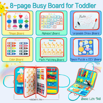 Busy Board for 1 2 3 4 Year Old Toddler Montessori Busy Book Sensory Learning Toys for Boys Girls Birthday Idea Gift (Green)
