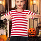 Halloween Boys Waldo Costume Red White Striped Shirt Summer Short Sleeve Crewneck Basic Tee Top 5-6 Years