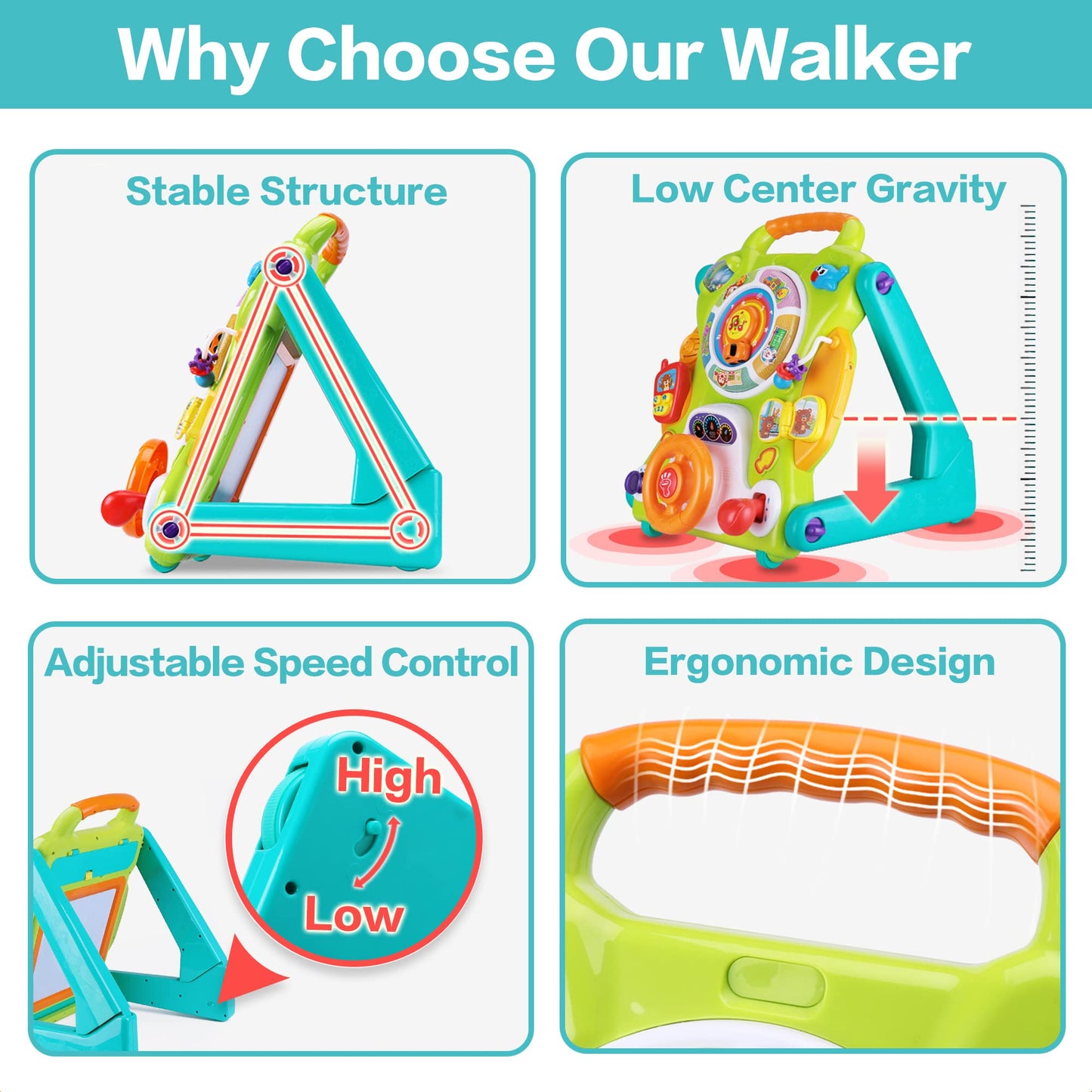 iPlay, iLearn 3 in 1 Baby Walker Sit to Stand Toys, Kids Activity Center, Toddlers Musical Fun Table, Lights and Sounds, Learnin