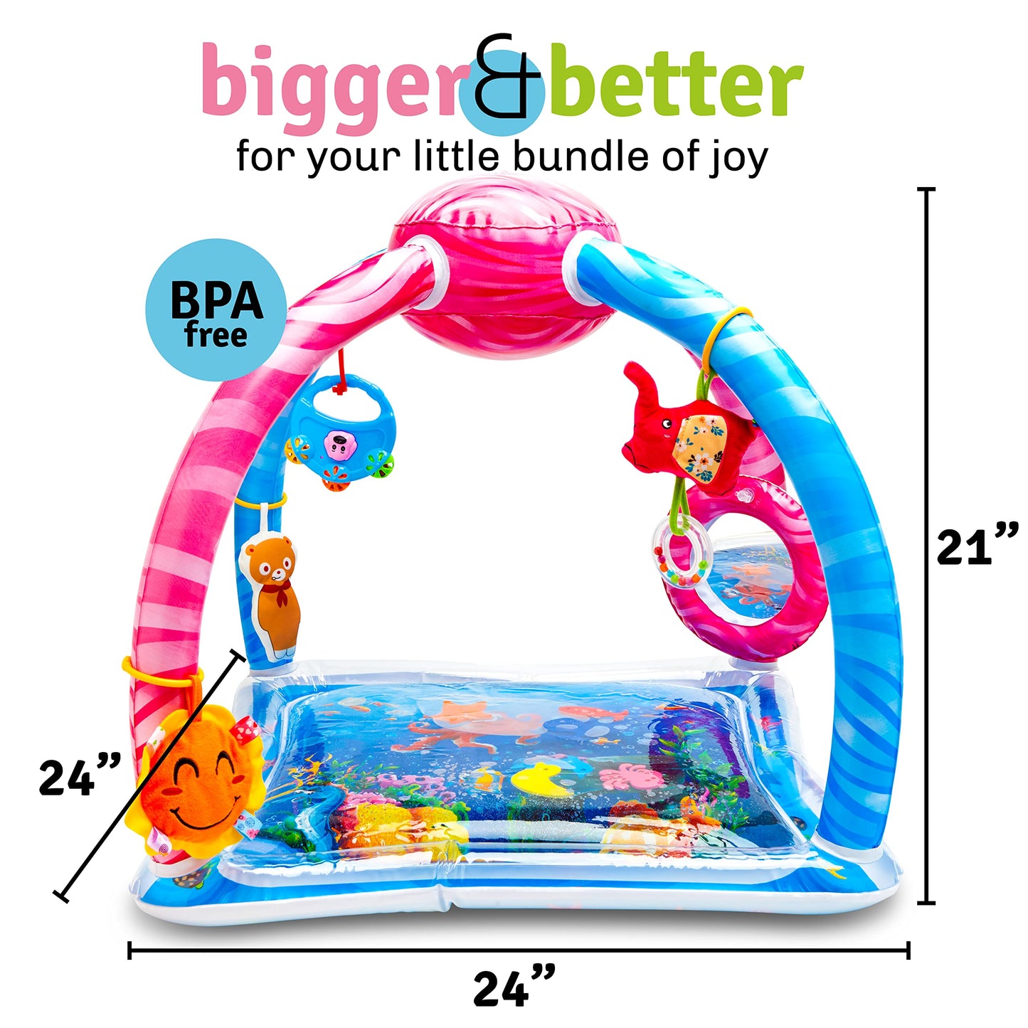 Splashin'Kids Baby Water Play Mat Activity Center Gym Tummy Time Overhead Toys Water Mat Baby Toys Infant Toys Sensory Toy Playm