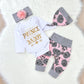 4Pcs Infant Baby Girls Arrow Letters Romper Top+Long Floral Pant Leggings+Warm Hat+Headhand Bodysuit (12-18Month, White)