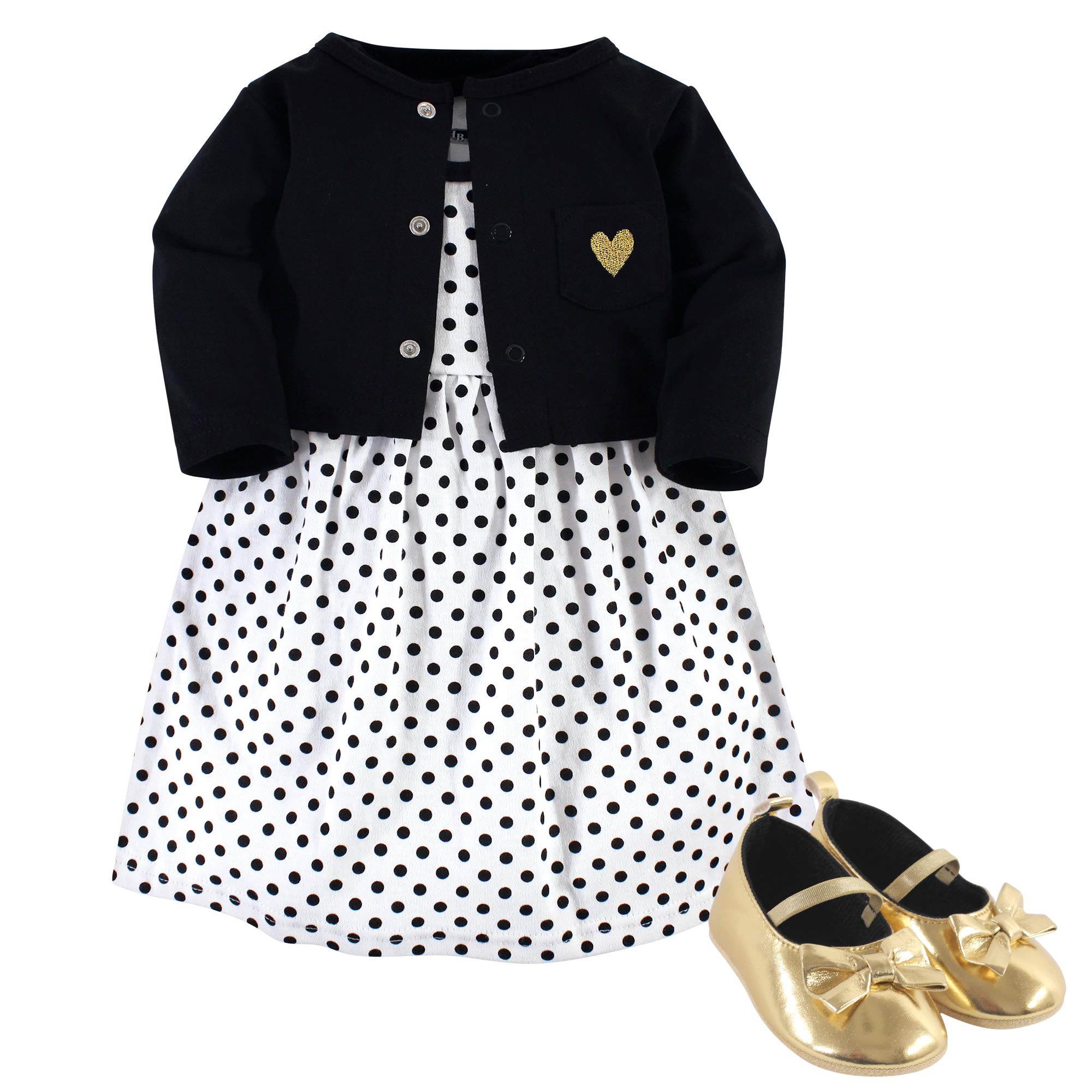 Hudson Baby Baby Girls Cotton Dress, Cardigan And Shoe Set Casual Dress, Black D WBBAPB07QZGBC8L