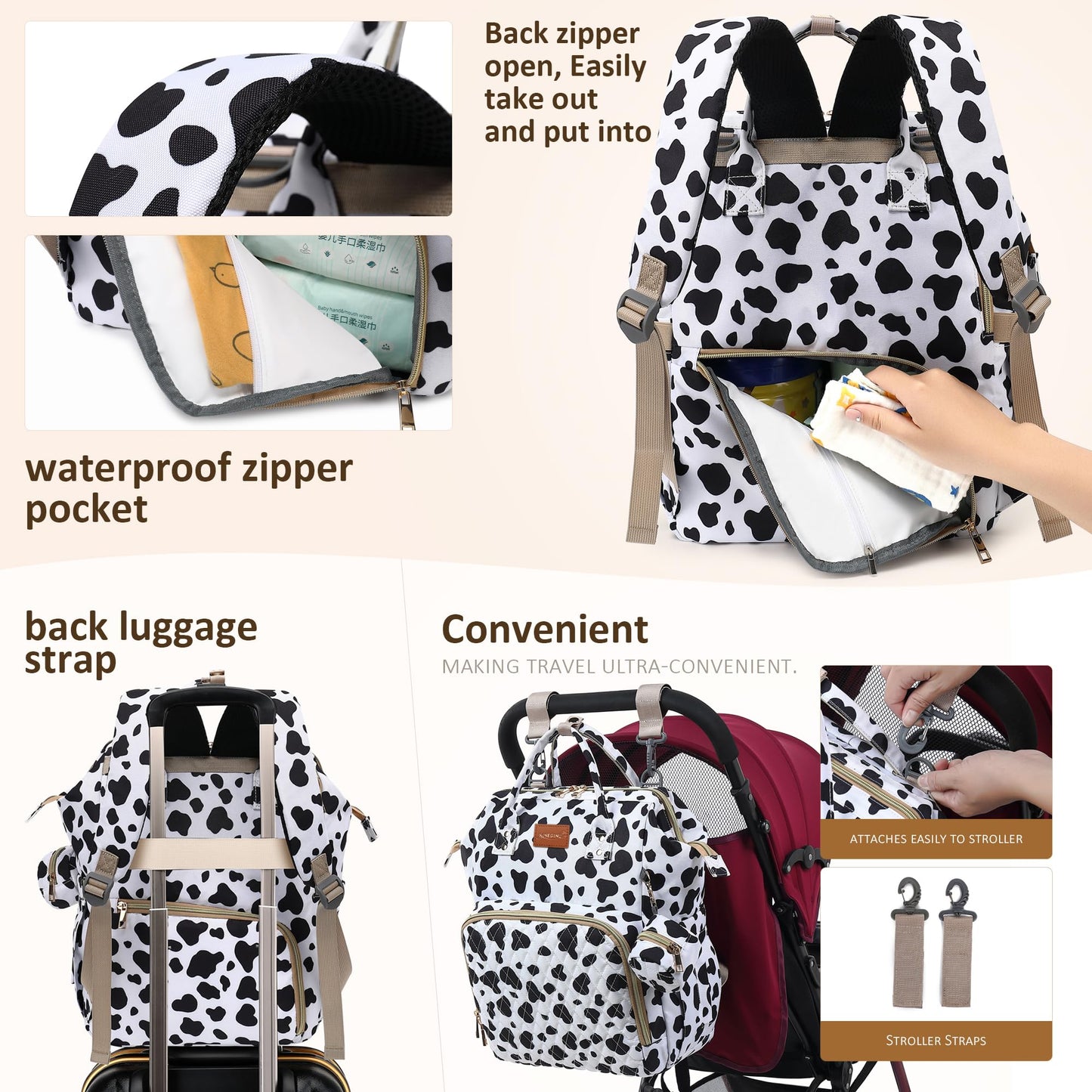 Rosegin Diaper Bag Backpack With Changing Pad, Pacifier Case, Baby Bag For Boy Girl Toddler - Large, Stylish, Waterproof Travel