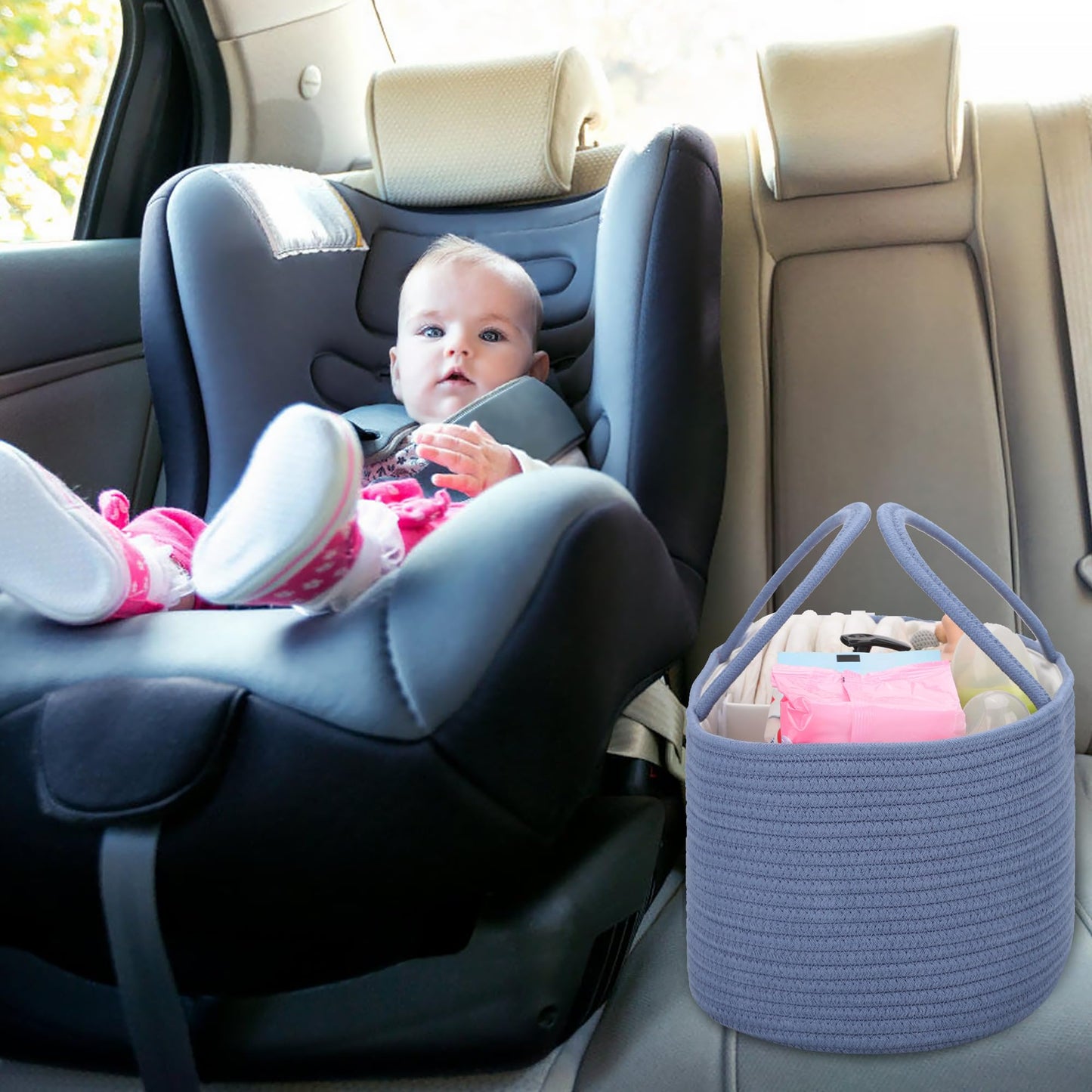Comse Baby Diaper Caddy, Diaper Basket, Baby Car Organizer, Diaper Change Organizer, Gift Baskets Empty, Portable Basket With Di
