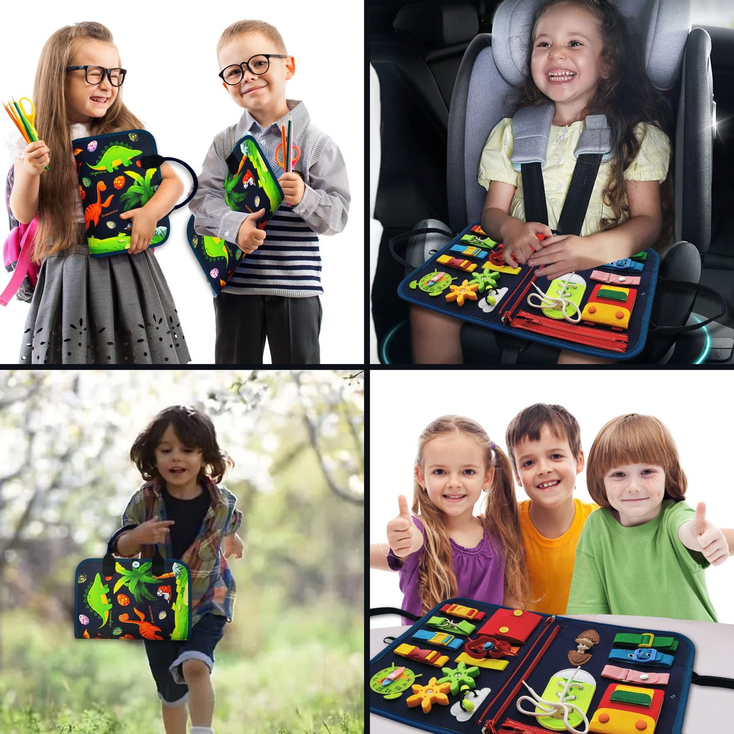 LearnToy Busy Board - Dinosaur Montessori Toys for 3 4 5 Year Old - Sensory Toys for Autistic Children - Toddler Travel Toys - B