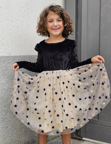 Arshiner Black Toddler Dress Velvet Tulle Tutu Fall Long Sleeve Winter Party Formal Outfit Size 2