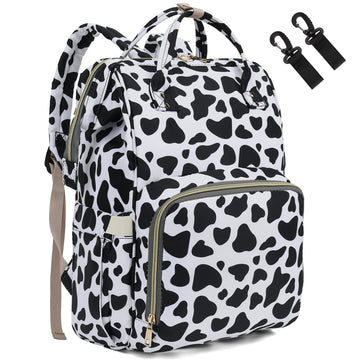 Yusudan Cow Print Diaper Bag Backpack for Baby Girls Boys, Waterproof Large Nappy Bags for Mom with Stroller Straps