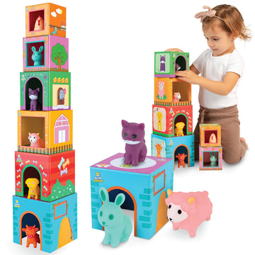 Play Brainy Farm Animal Sorting and Stacking Toys for Toddlers Ages 1-3 - 6 Sets of Animal Stacking Blocks Toddler Toys for Girl