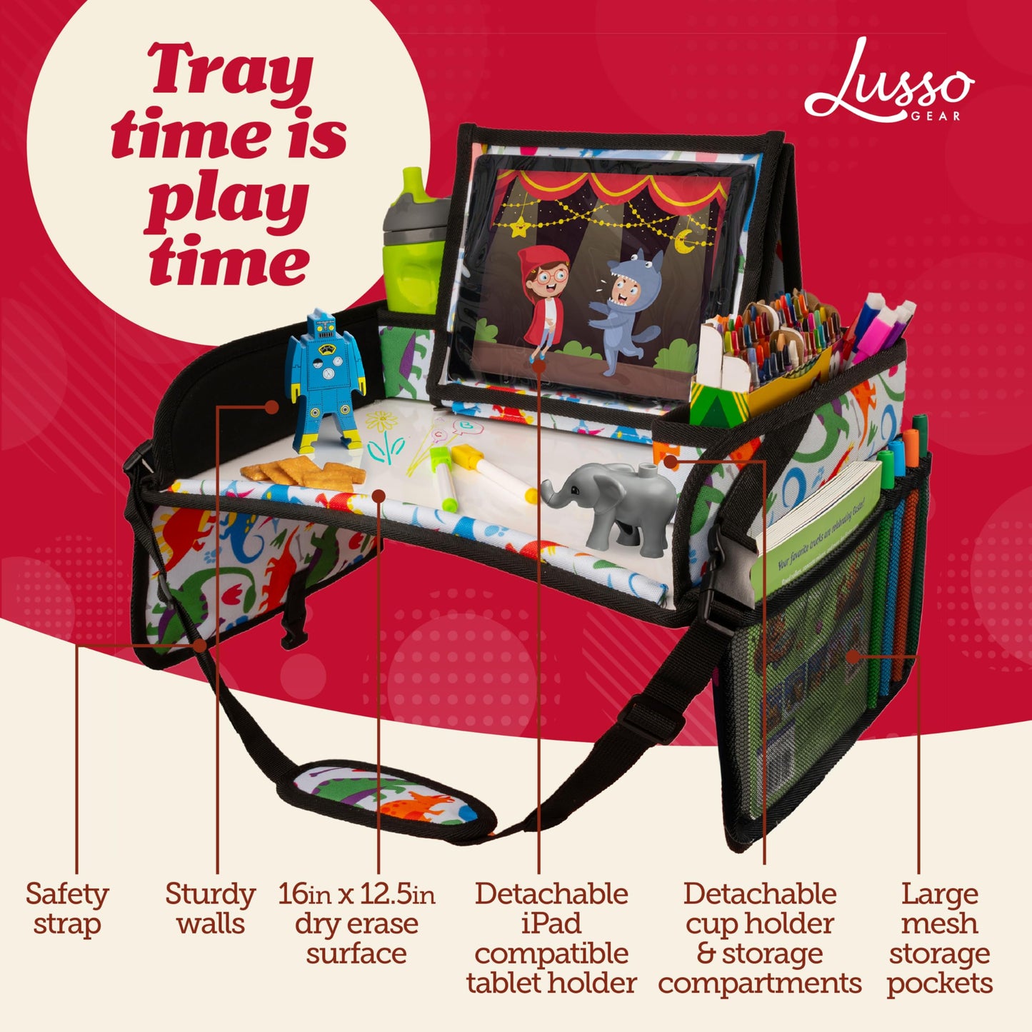 Lusso Gear Kids Travel Tray For Toddler - Kids Car Seat Lap Tray For Airplane - Car Seat Tray Kid Travel - Kid Car Tray For Road