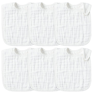 Zainpe 6Pcs Snap Muslin Cotton Baby Bibs White Feeding Bib With 6 Absorbent