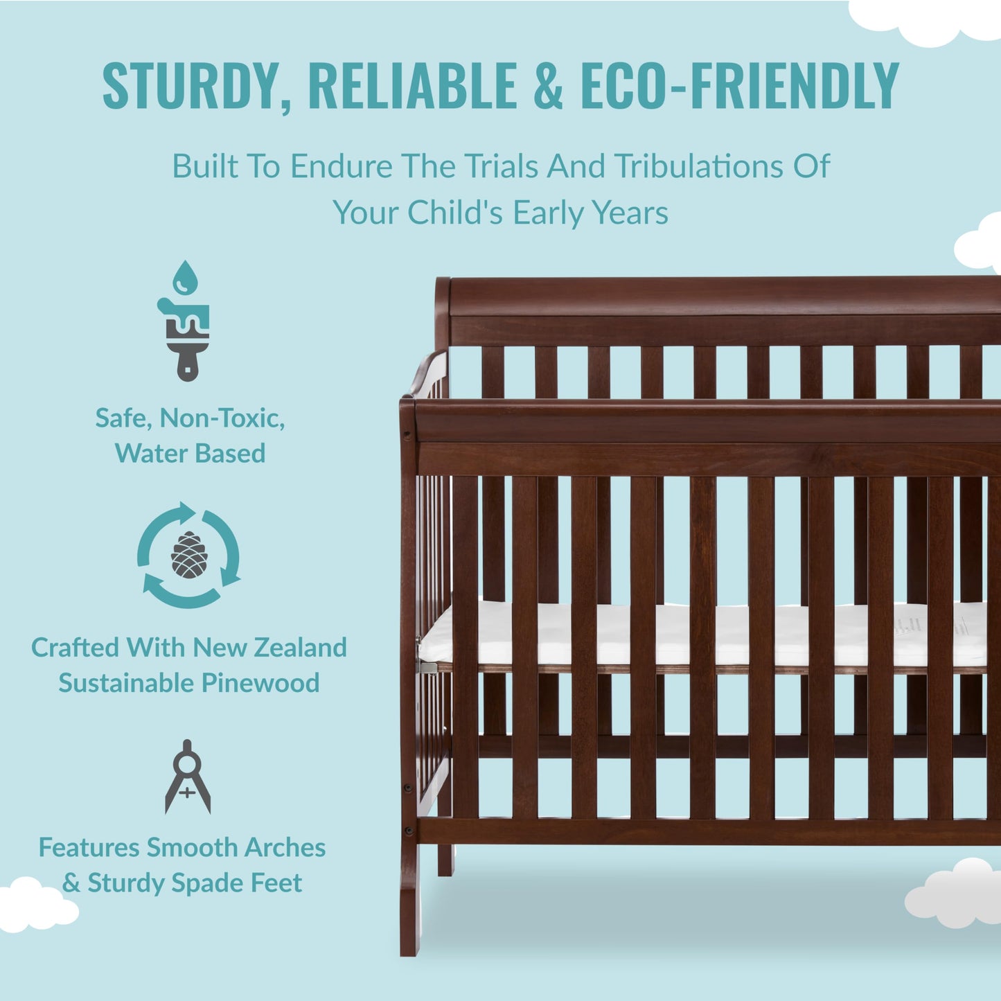 Dream On Me Jayden 4-In-1 Mini Convertible Crib And Changer In Espresso, Greenguard Gold Certified, Non-Toxic Finish, New Zealan