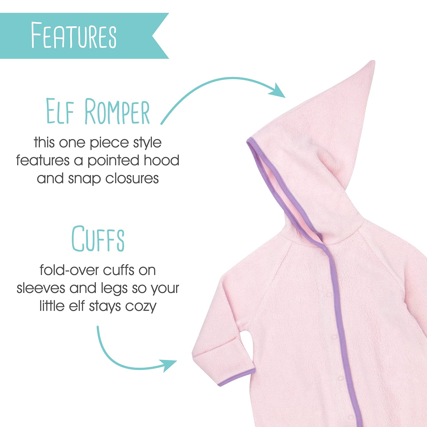 Zutano Cozie Fleece Baby One-Piece Elf Romper With Hood, Baby Pink, 6M