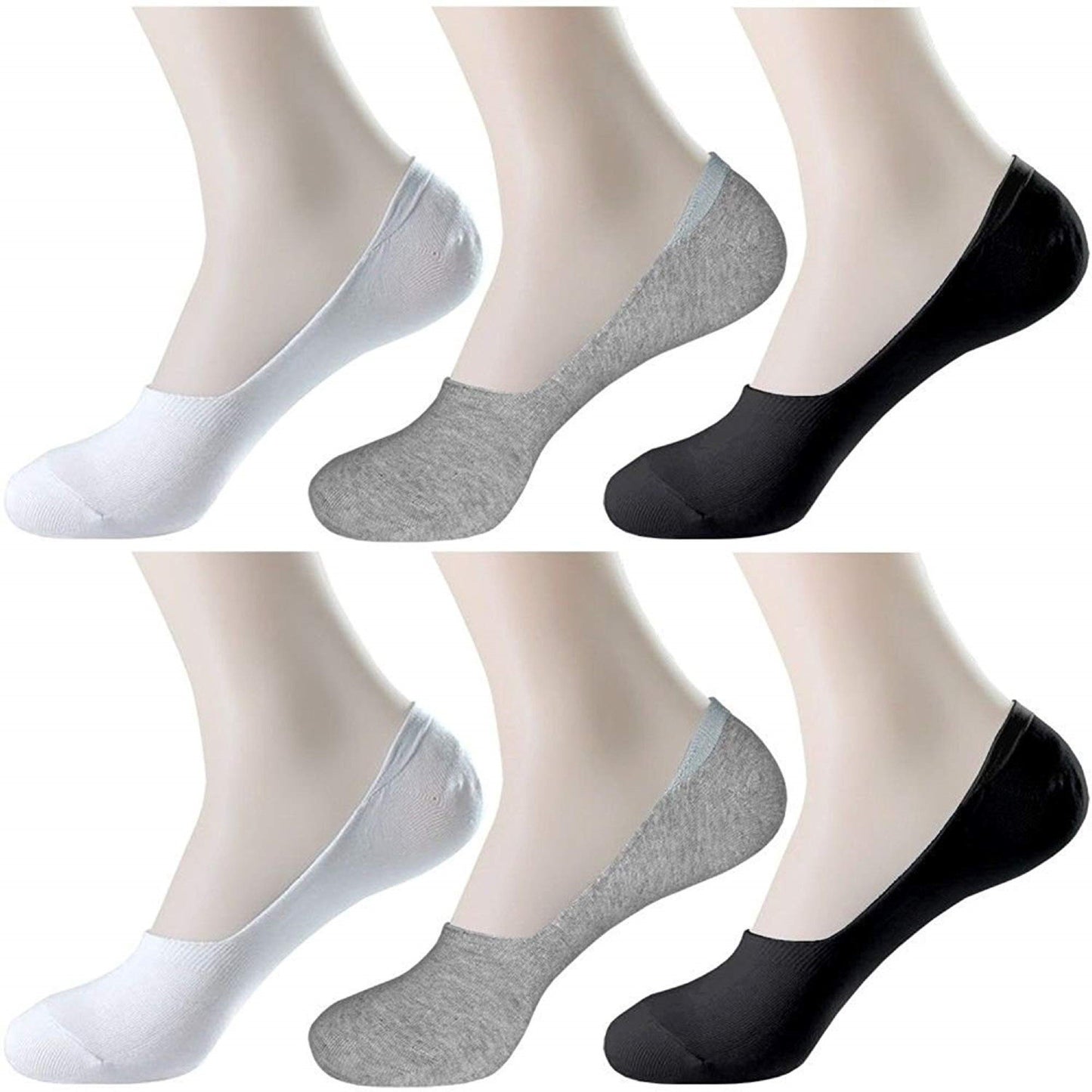 Pinkit MenS & WomenS Cotton No Show Socks With Anti Slip Silicone Grip  Pack Of 6 (2 Black, 2 White And 2 Grey)  Invisible S
