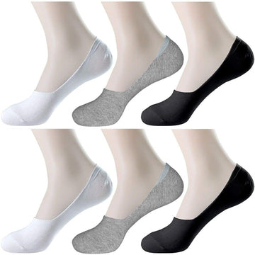 Pinkit MenS & WomenS Cotton No Show Socks With Anti Slip Silicone Grip  Pack Of 6 (2 Black, 2 White And 2 Grey)  Invisible S