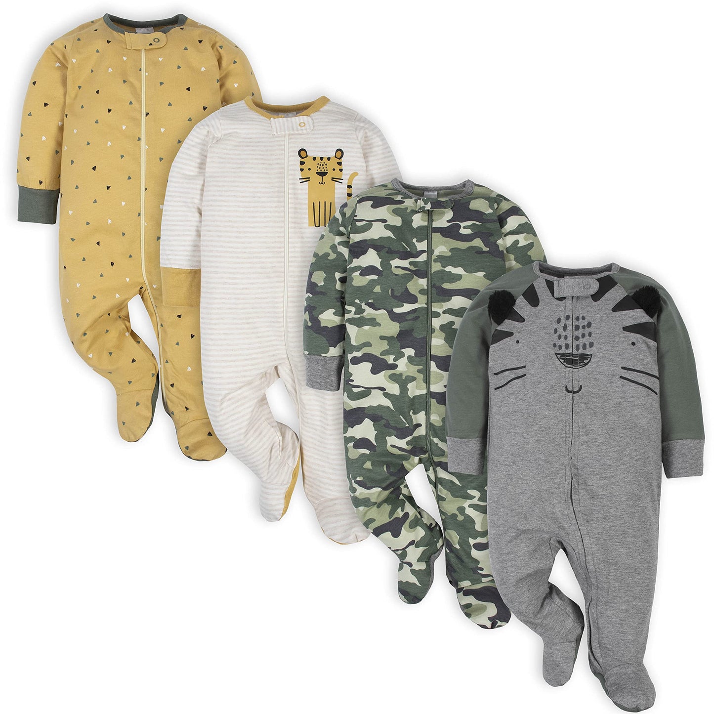 Gerber Baby Boys' 4 Pack Sleep 'N Play Footie, Tiger Grey, 6-9 Months