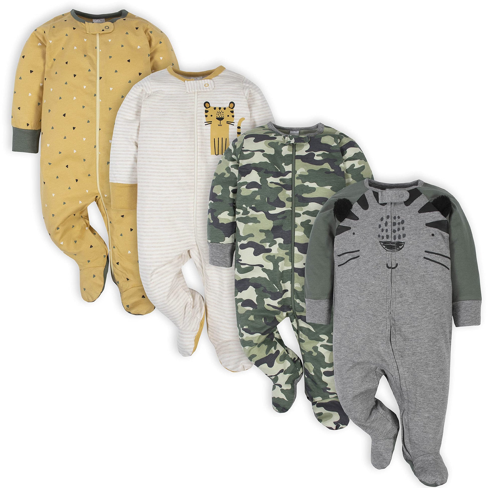 Gerber Baby Boys' 4 Pack Sleep 'N Play Footie, Tiger Grey, 3-6 Months