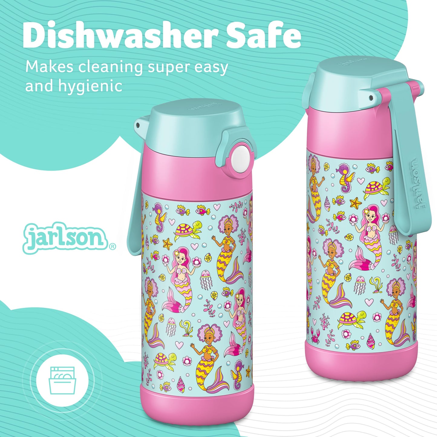 Jarlson    Kids Water Bottle - Mali - Insulated Stainless Steel Water Bottle With Chug Lid - Thermos - Girls/Boys (Mermaid  'Mos