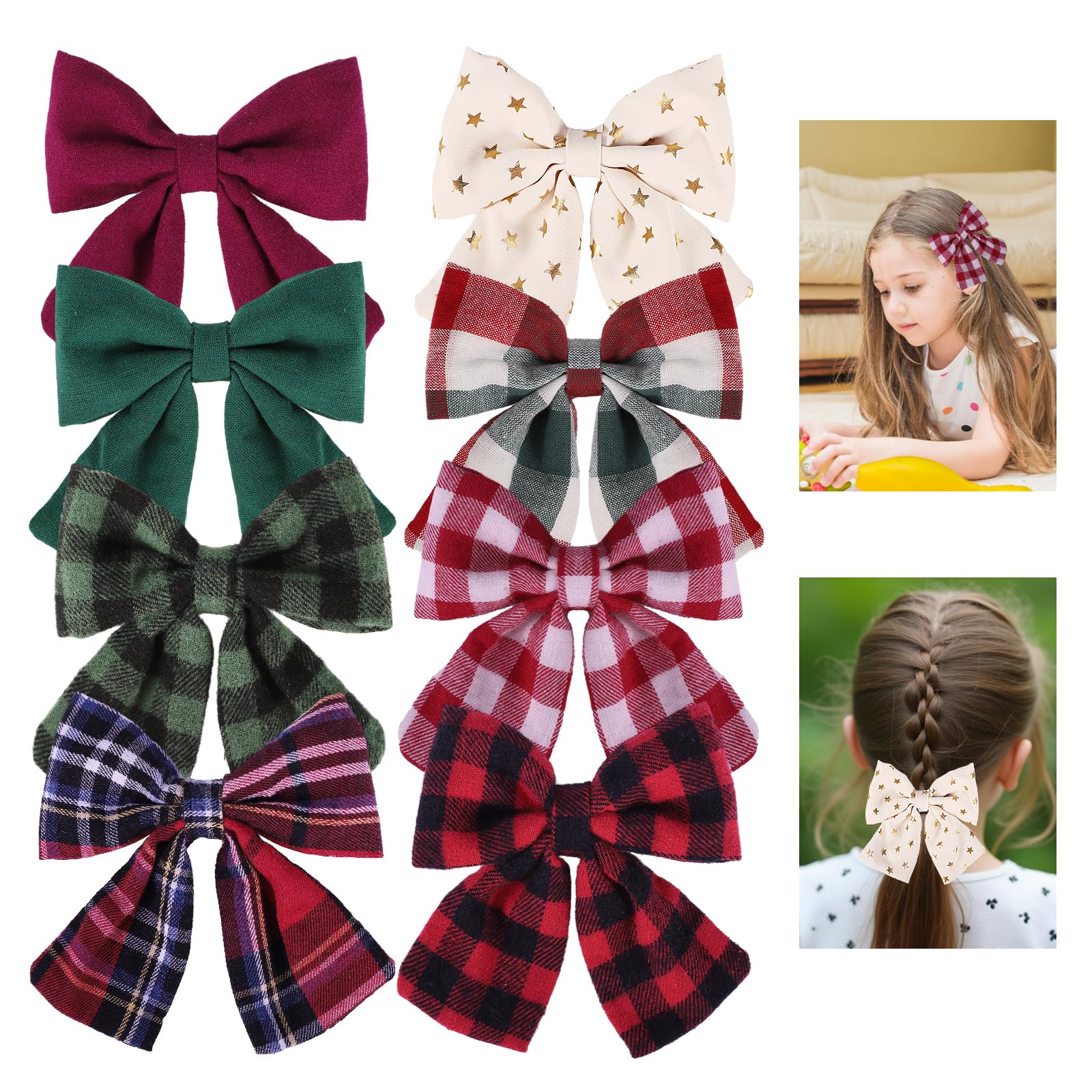 Obeoby Hair Bows with Hair Clips for Girls Toddlers, 8 Pcs Handmade 5  Floral Hair Accessories Red Bow for Kids 2-12 years Stock