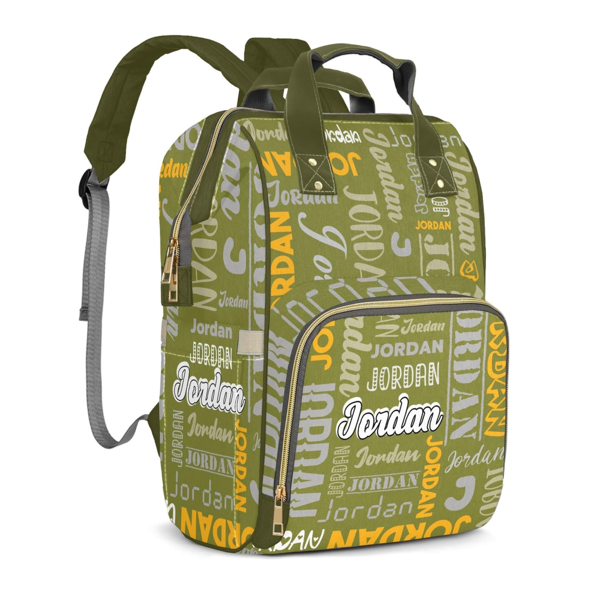Perarts Custom Name Diaper Bag Mommy Bag with Multi-function Shoulders Outdoor Backpack for Newborn Baby Boy, Olive Green Custom
