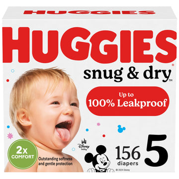 Huggies Size 5 Diapers, Snug & Dry Baby Diapers, Size 5 (27+ Lbs), 156 Count (2 Packs Of 78), Packaging May Vary