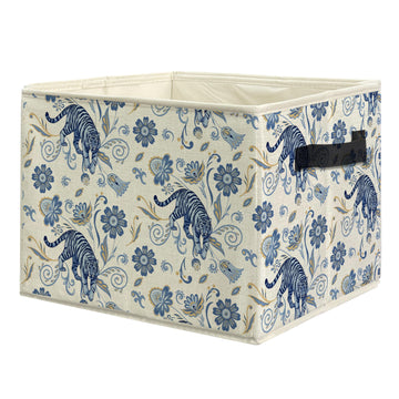 uinwk Vintage Boho Blue Floral Tiger Storage Bins, Tiger Gifts, French Country Toile de Jouy Flower Collapsible Storage Box Laun