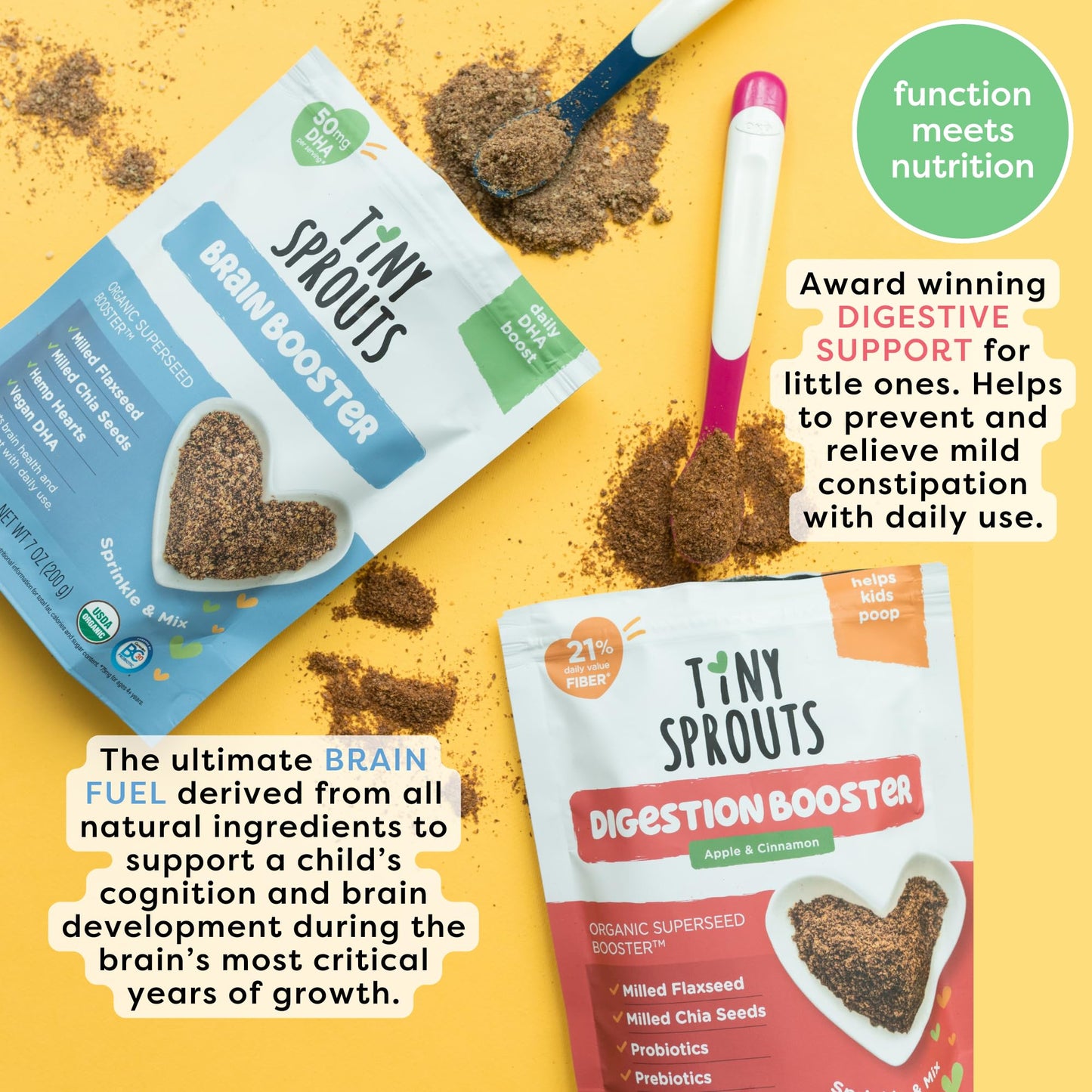 Organic Digestion Booster (Apple & Cinnamon) & Brain Booster - Milled Chia Seed, Milled Flaxseed And Hemp Hearts With Vitamin D,