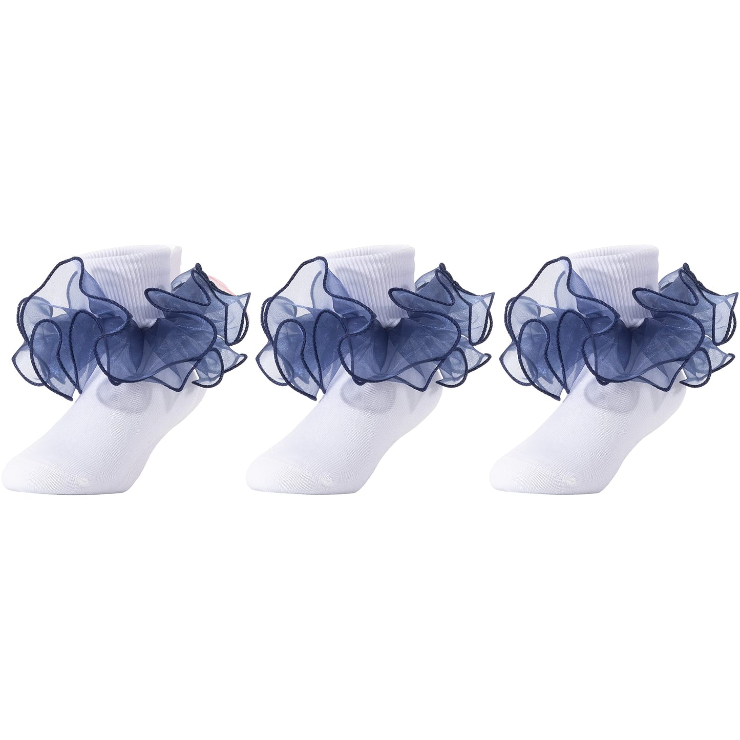 Dicry Girls Double Lace Socks Turn Cuff Big Ruffle For Kids (Blue, 6-8 Years)