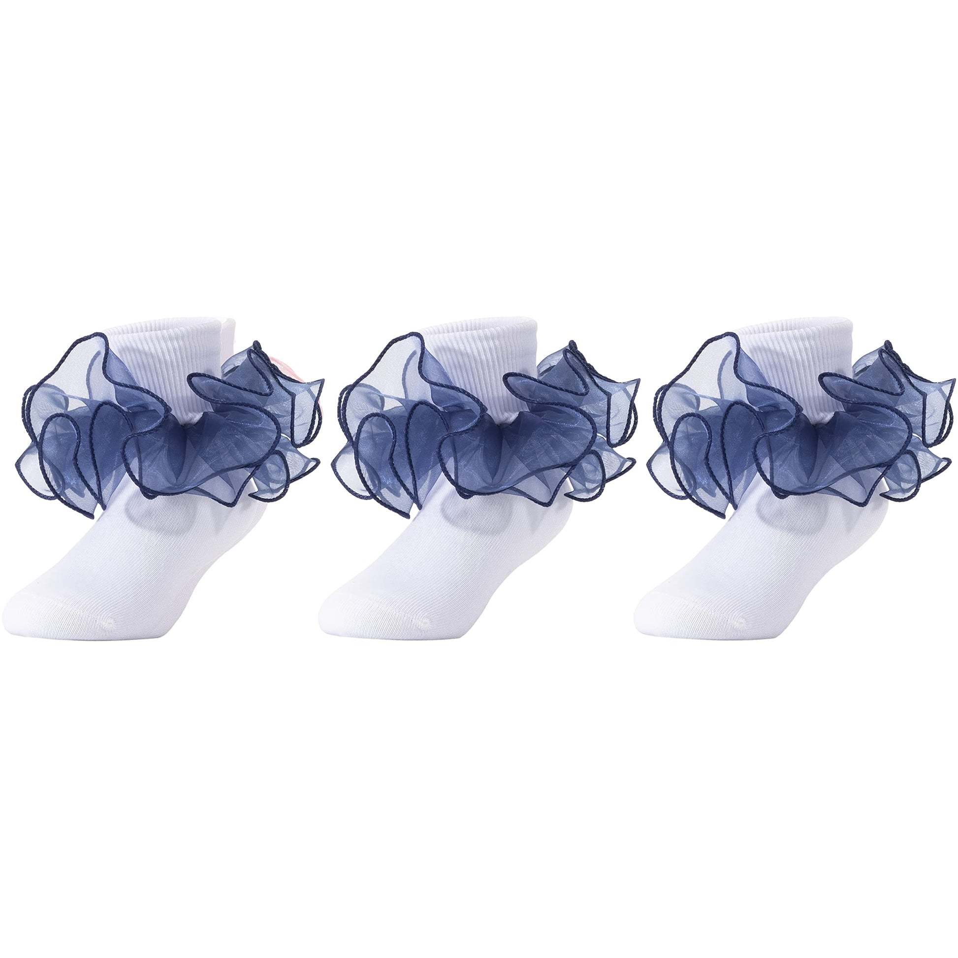 Dicry Girls Double Lace Socks Turn Cuff Big Ruffle For Kids (Blue, 6-8 Years)