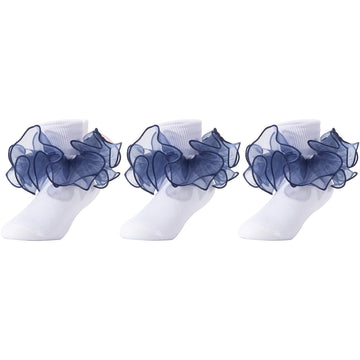 Dicry Girls Double Lace Socks Turn Cuff Big Ruffle For Kids (Blue, 6-8 Years)