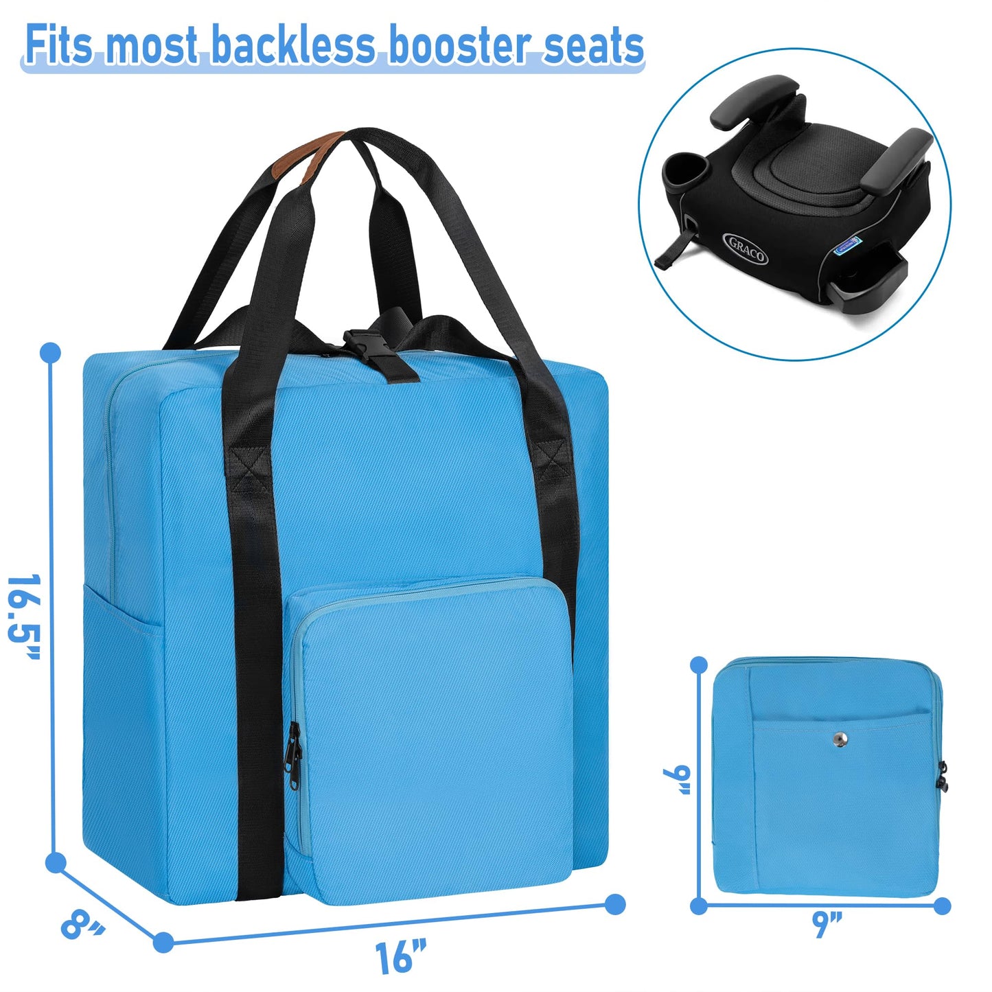 Toribio Backless Booster Car Seat Travel Bag, For Gb Pockit, Tote Bag Strollers Bags For Airplane Gate Check, Blue